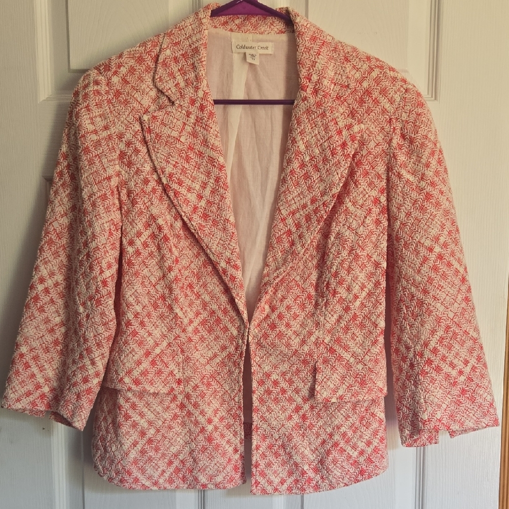 Coldwater Creek Women's Red and White Tweed Blazer